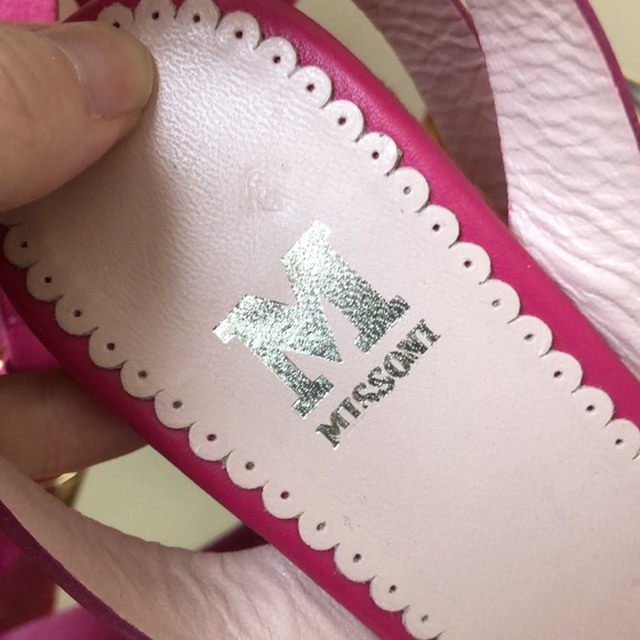 NEW M Missoni Pink Orange Leather Strappy High Heel Wedge Sandals - Picture 6 of 10